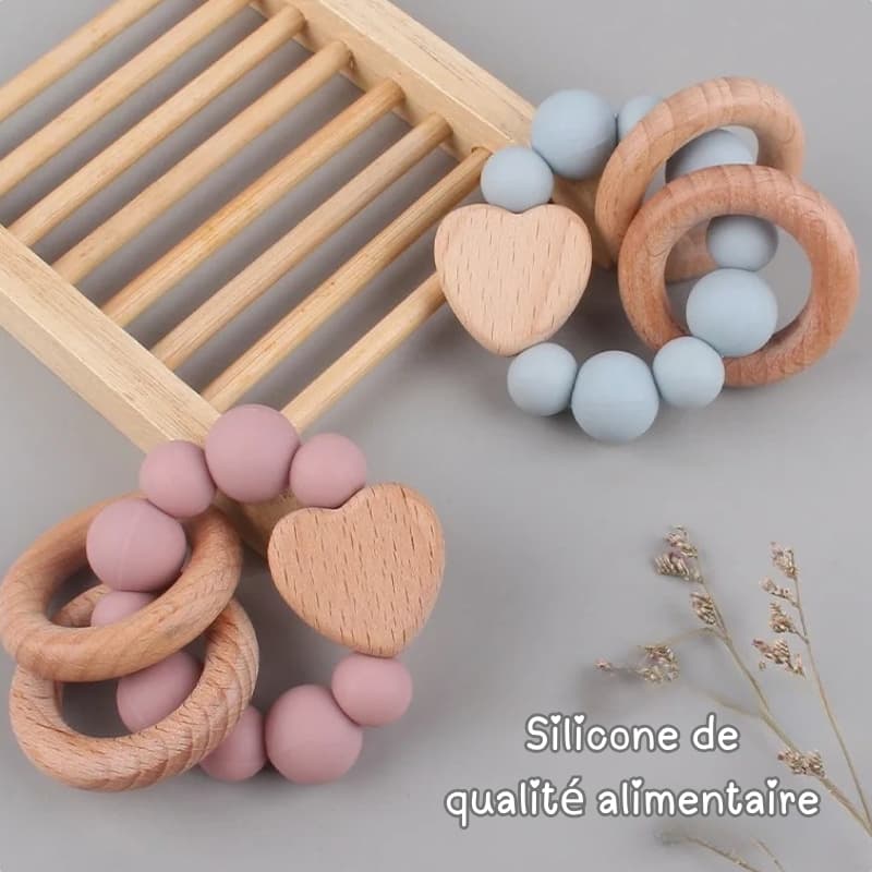 Hochet Montessori en bois pour bébés - Coeur