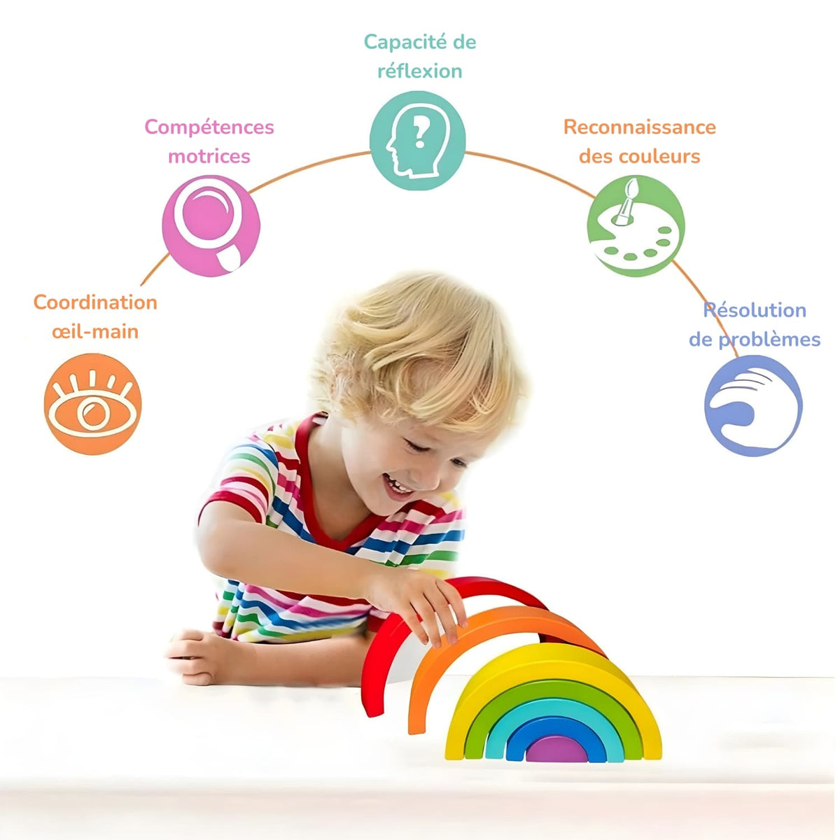 Arc en ciel Montessori en bois - 7 pièces