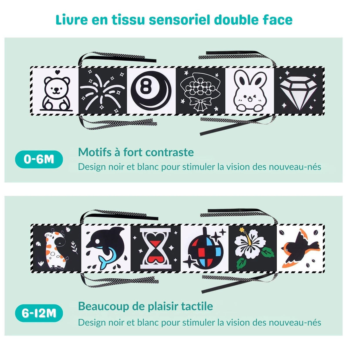 Livre sensoriels en tissu pour bébé de 0 à 36 mois