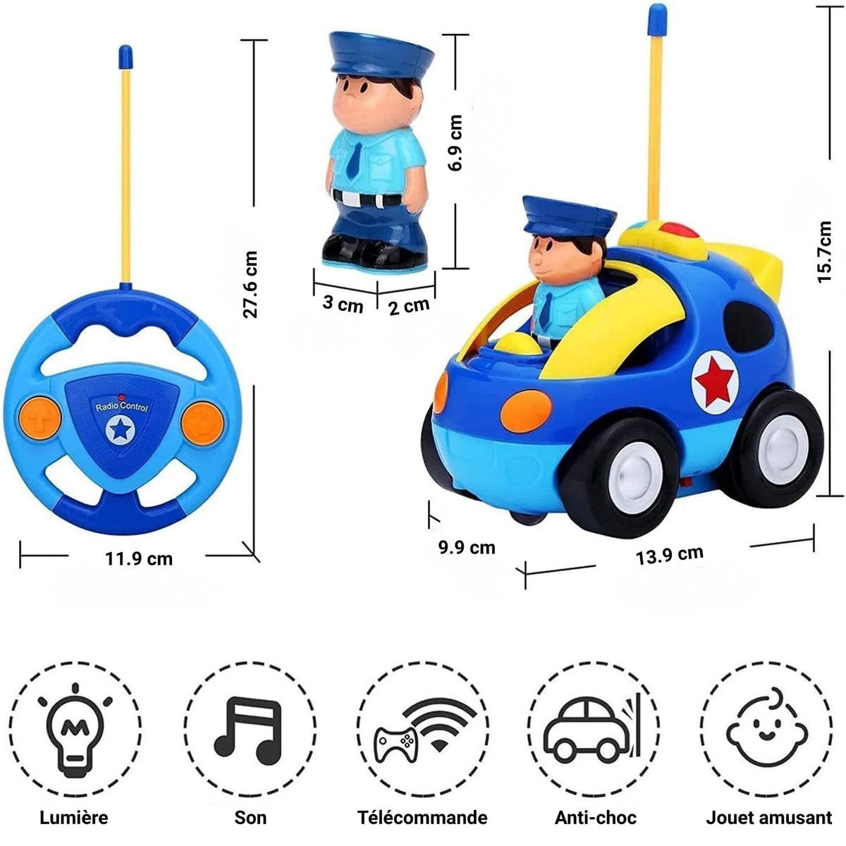 Voiture de police télécommandée pour bébé