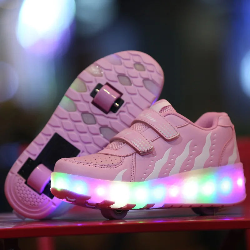 Chaussures rollers lumineux motif vagues pour enfants