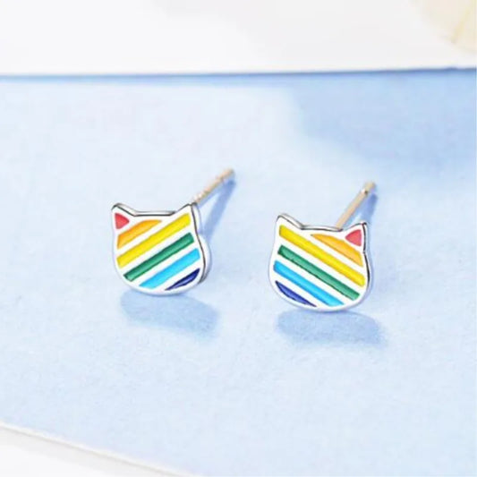 Boucles d’oreilles en forme de chat arc en ciel pour fillette