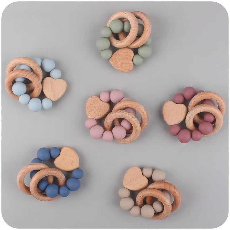 Hochet Montessori en bois pour bébés - Coeur