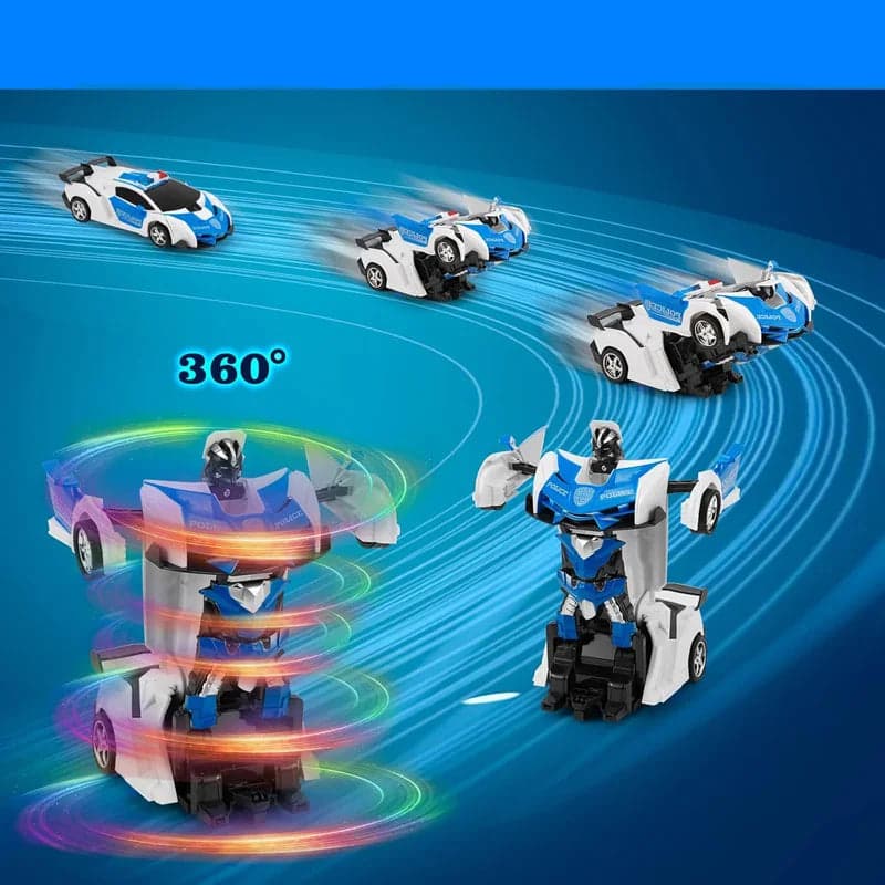 Voiture de police robot transformable télécommandée bleu