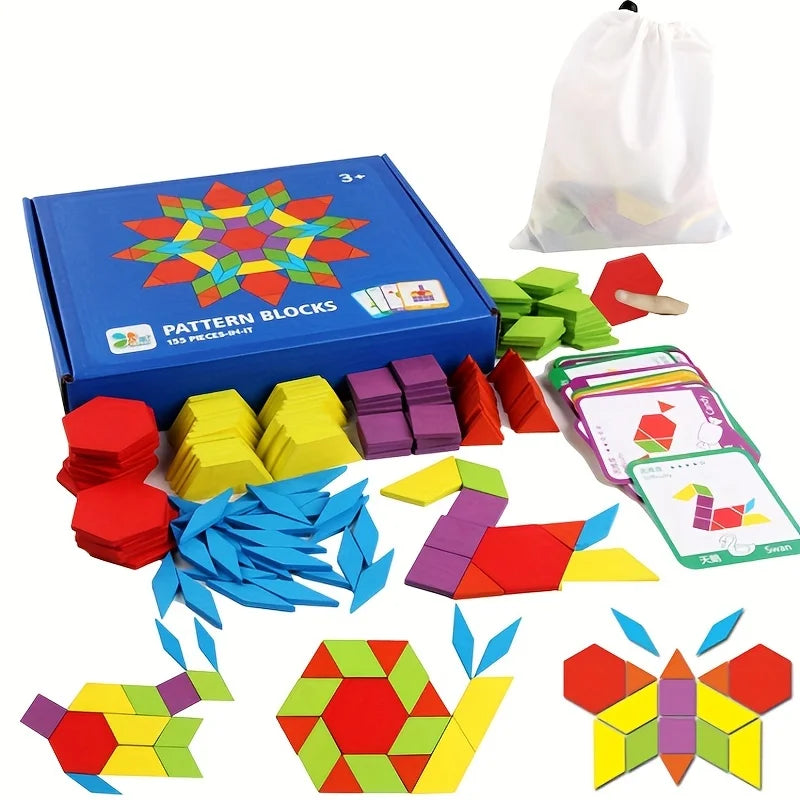 Jeux Montessori Puzzle en bois pour apprendre les formes pour enfants 155pcs