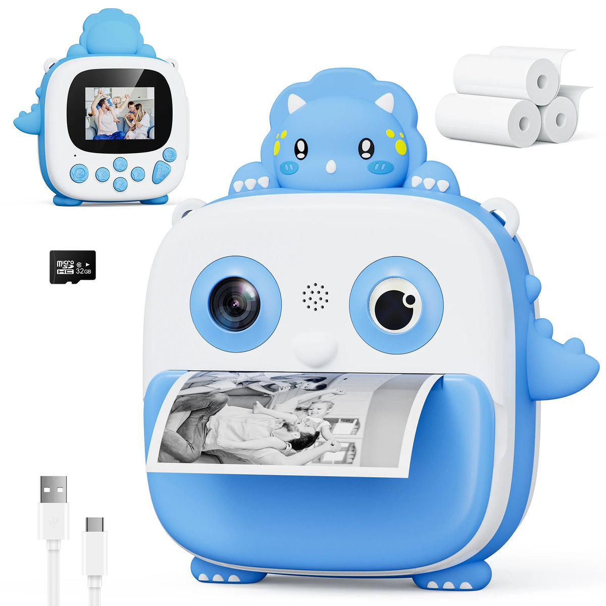 Appareil photo instantané enfant 1080P avec impression et carte 32 Go