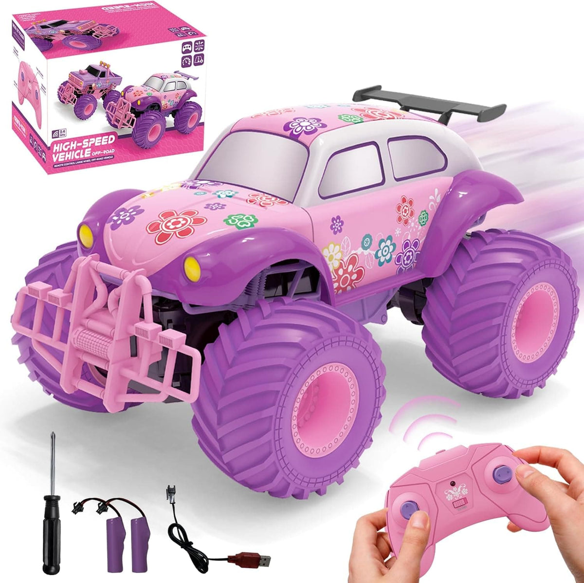 Voiture télécommandée 4X4 Coccinelle rose