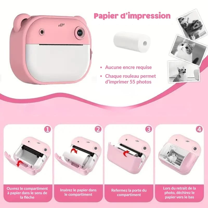Appareil photo instantané enfant avec impression thermique et fonction vidéo dessin
