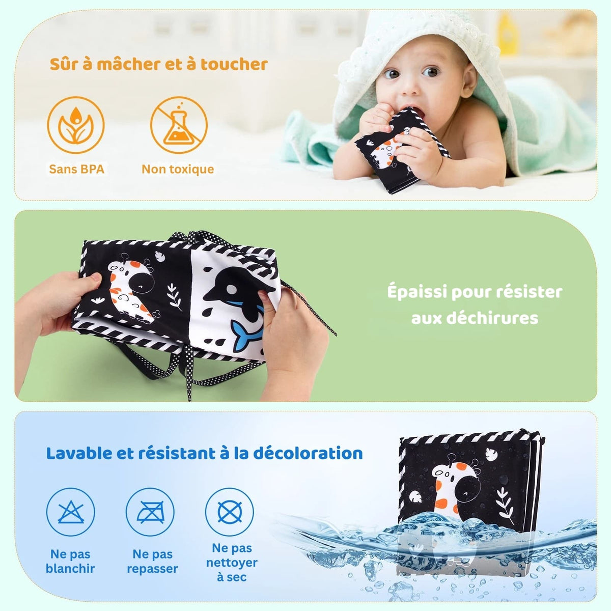 Livre sensoriels en tissu pour bébé de 0 à 36 mois