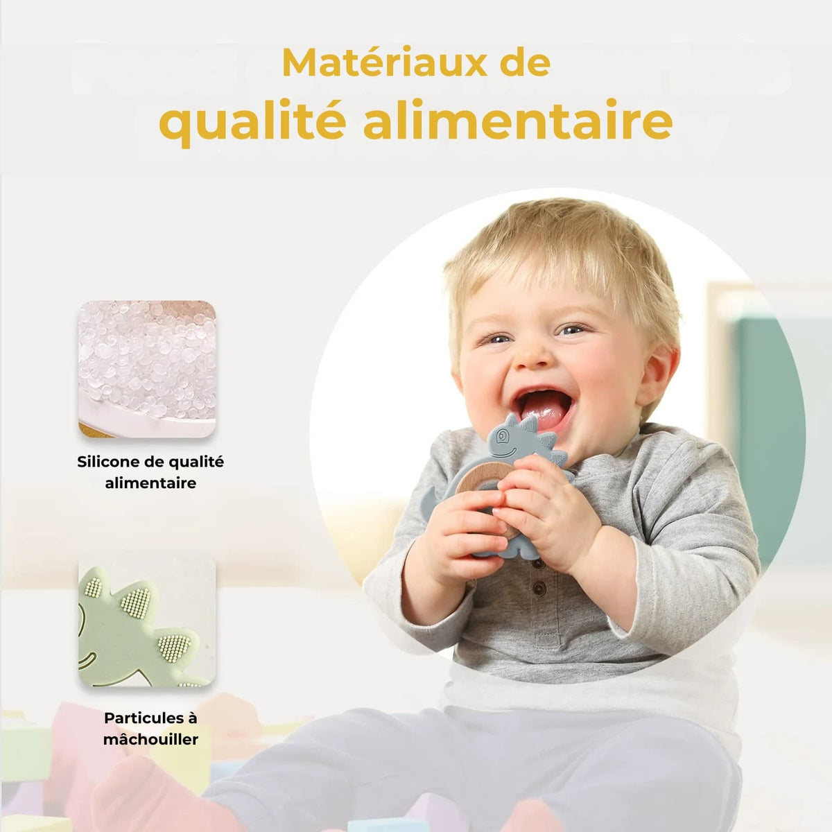 Anneau de dentition Montessori en bois pour bébé