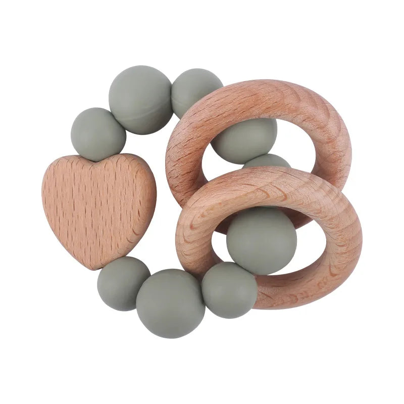 Hochet Montessori en bois pour bébés - Coeur