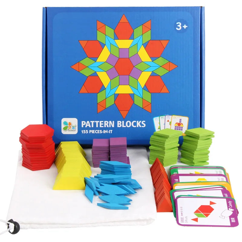 Jeux Montessori Puzzle en bois pour apprendre les formes pour enfants 155pcs