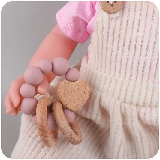 Hochet Montessori en bois pour bébés - Coeur