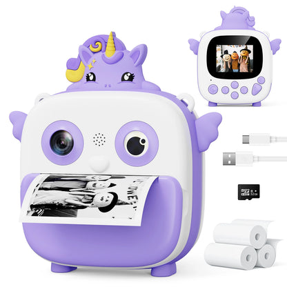 Appareil photo instantané enfant 1080P avec impression et carte 32 Go