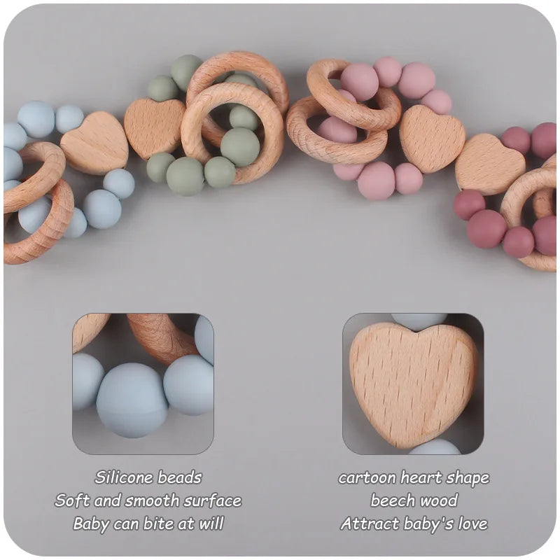 Hochet Montessori en bois pour bébés - Coeur