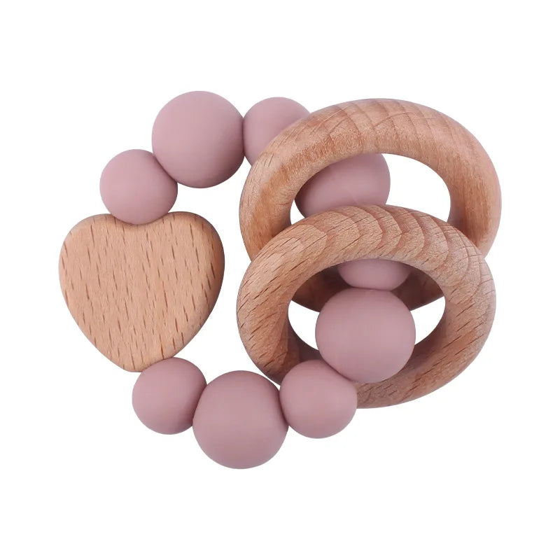 Hochet Montessori en bois pour bébés - Coeur
